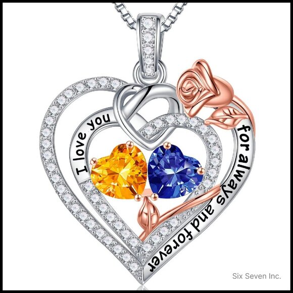 Sterling Silver Double Birthstone Necklace Elegant Heart Pendant Gift